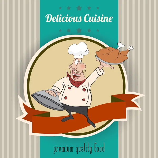 Retro illustration with cook and delicious cuisine message — Stock Photo, Image