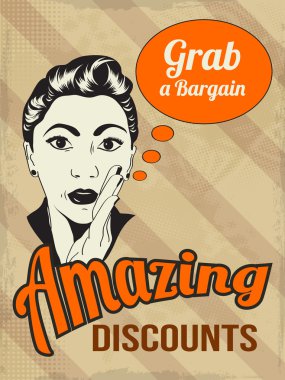 Bana güzel bir kadın ve inanılmaz Retro illüstrasyon indirimler