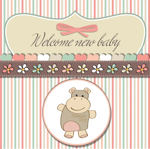 Cartão de anúncio do bebê com hipopótamo — Vetor de Stock