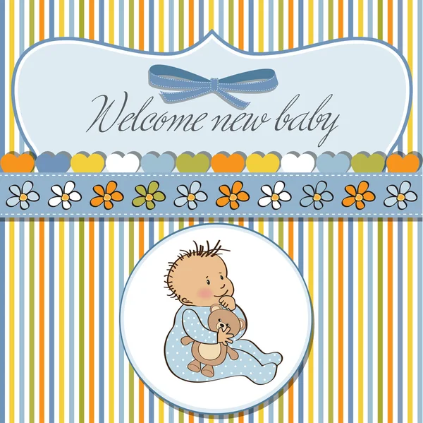 Bienvenido nuevo bebé niño — Vector de stock