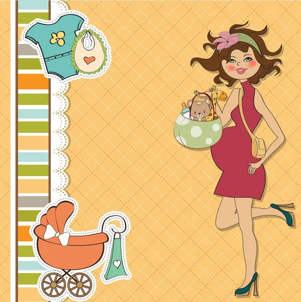 Baby-Dusche Einladung mit Schwangeren — Stockvektor