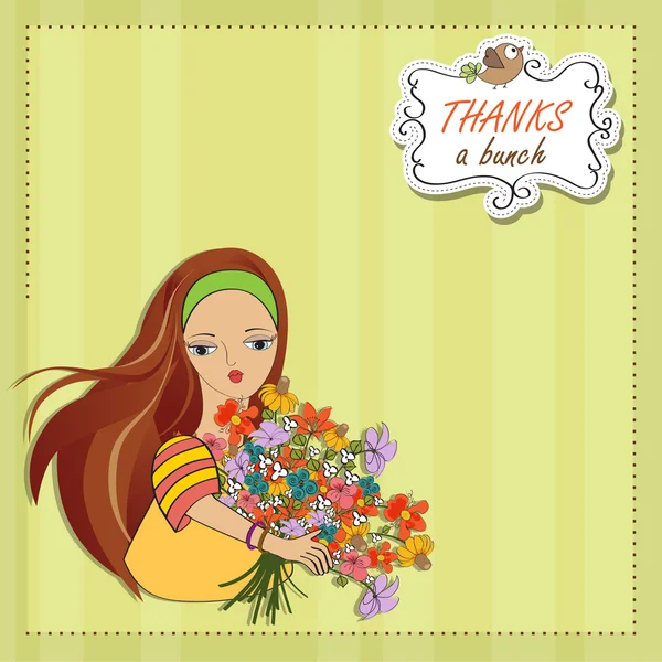 Girl bunch of flowers — Stock Vector