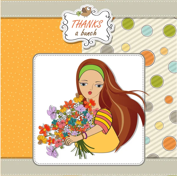 Κορίτσι μπουκέτο λουλούδια — Διανυσματικό Αρχείο