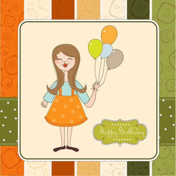 Birthday greeting card with girl — Stock Vector