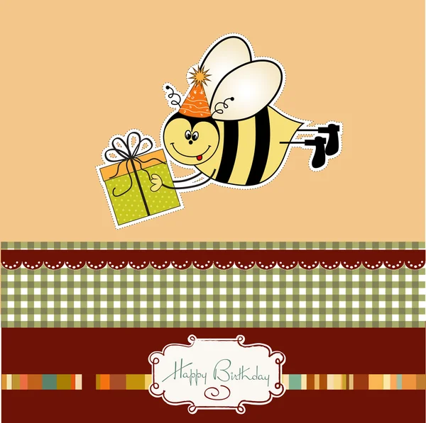 Tarjeta de cumpleaños con abeja — Archivo Imágenes Vectoriales