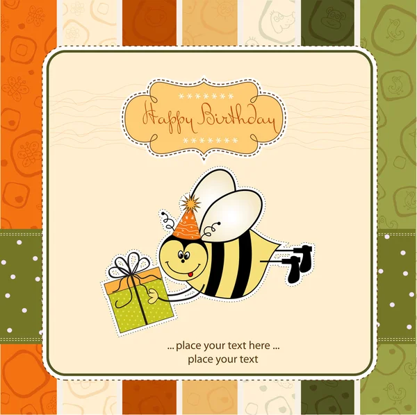 Tarjeta de cumpleaños con abeja — Vector de stock