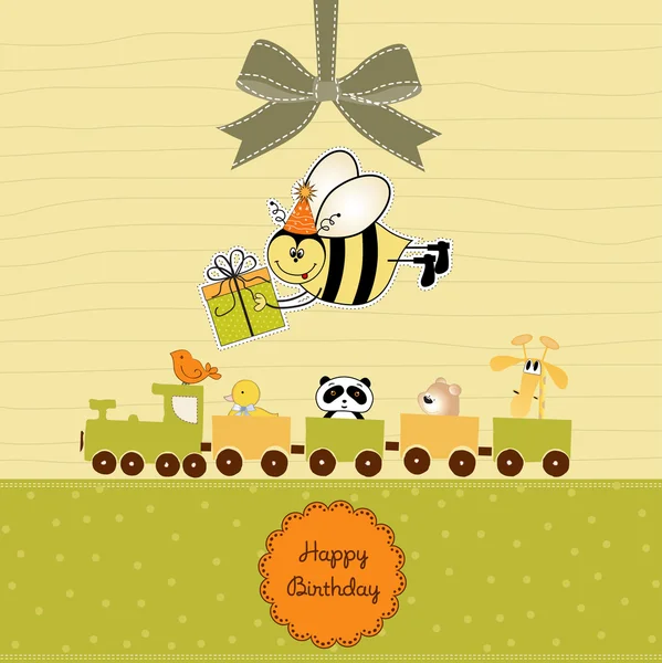 Tarjeta de cumpleaños con abeja — Vector de stock