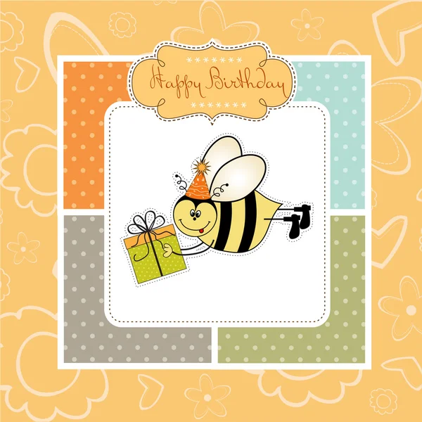 Открытка на день рождения с пчелой — стоковый вектор