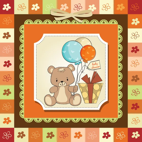 卡与泰迪熊和气球 — 图库矢量图片