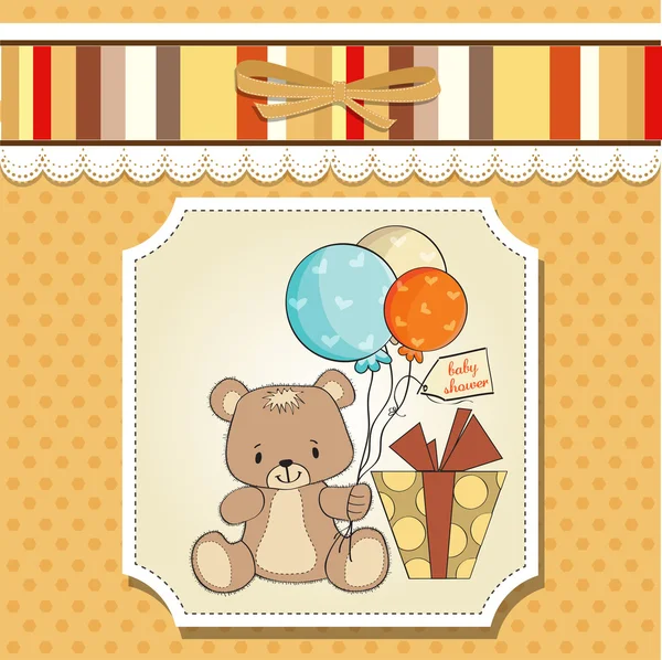 Carte avec ours en peluche et ballons — Image vectorielle
