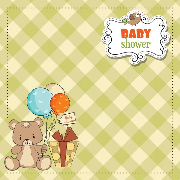 Kaart met teddybeer en ballonnen — Stockvector