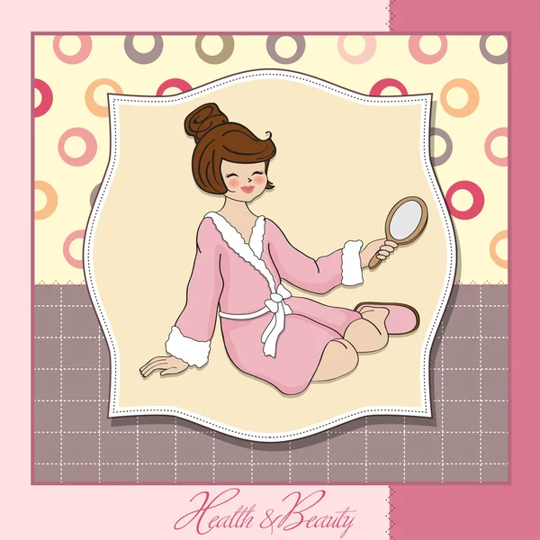 Spa lady who looks into a mirror — Stock Vector