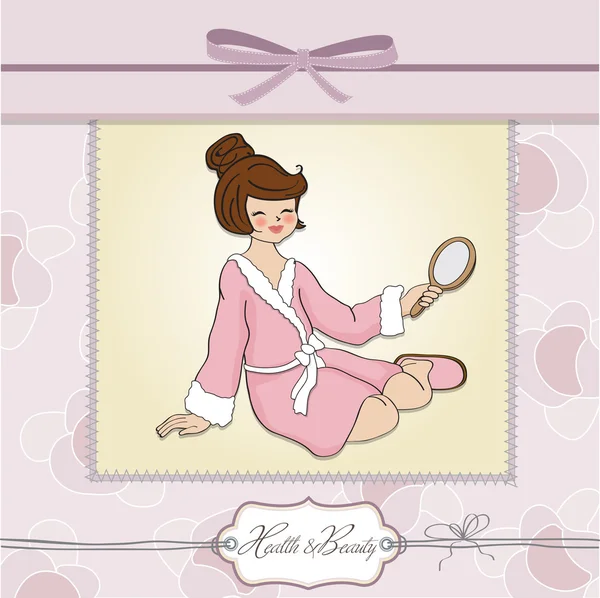 Spa lady who looks into a mirror — Stock Vector