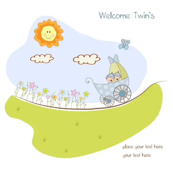 Baby twins shower announcement card — Stock Vector