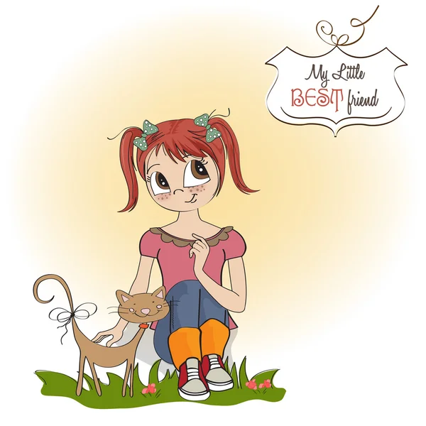 Dívka a kočka — Stockový vektor
