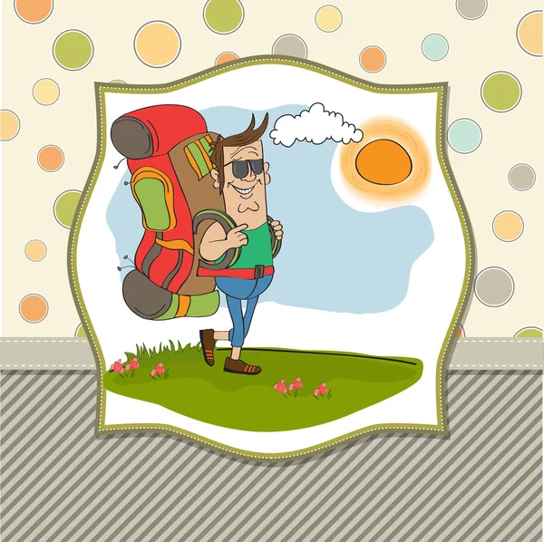 Tourist man traveling with backpack — Stock Vector