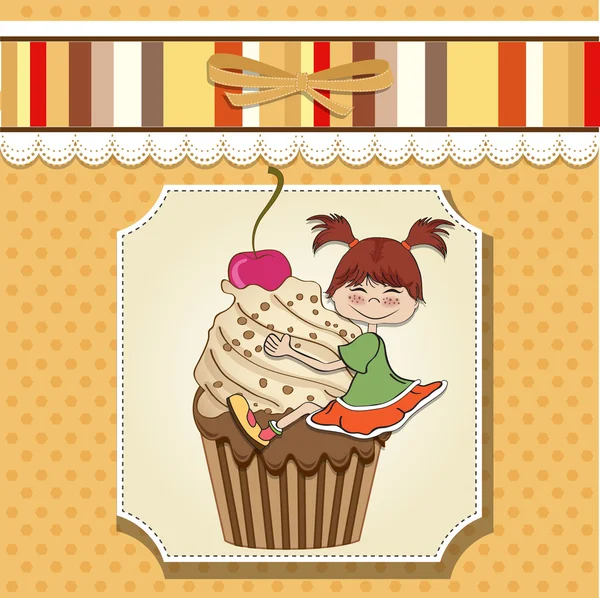 女孩和杯子蛋糕 — 图库矢量图片