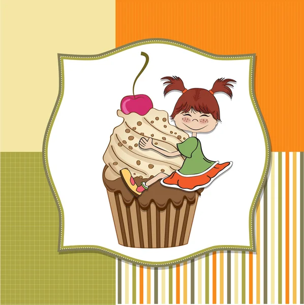 Meisje en cup cake — Stockvector