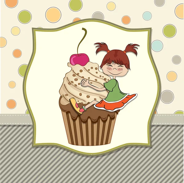 女孩和杯子蛋糕 — 图库矢量图片