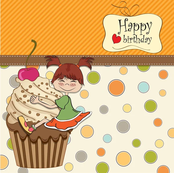 Girl and cup cake — Stock Vector