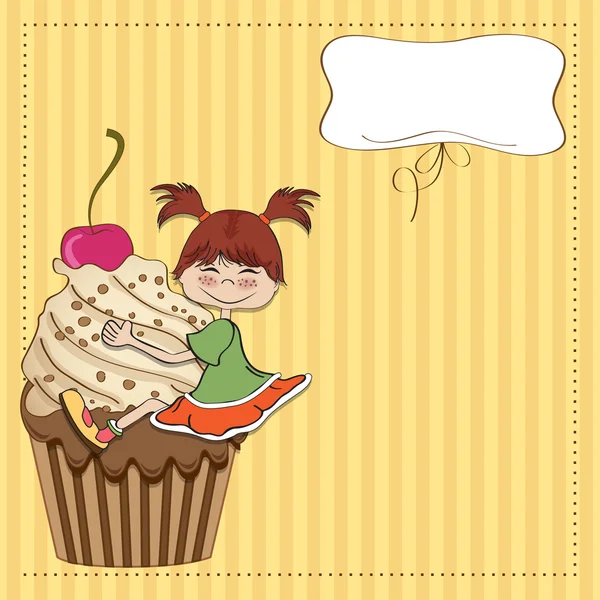 Girl and cup cake — Stock Vector