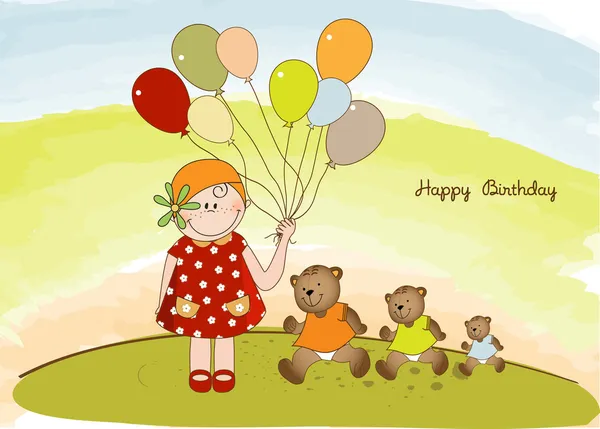 Card with girl and teddy bears — Stock Vector