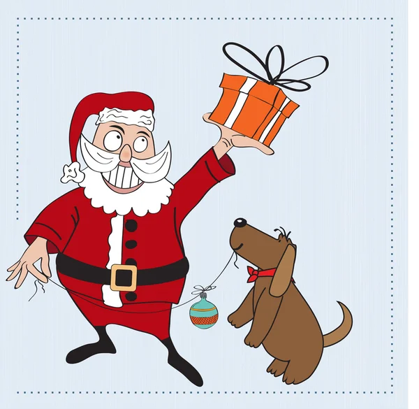 Cartolina con Babbo Natale e cane — Vettoriale Stock