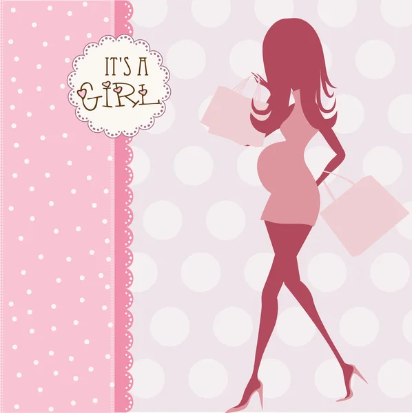 Girl announcement card with pregnant woman — Stock Vector