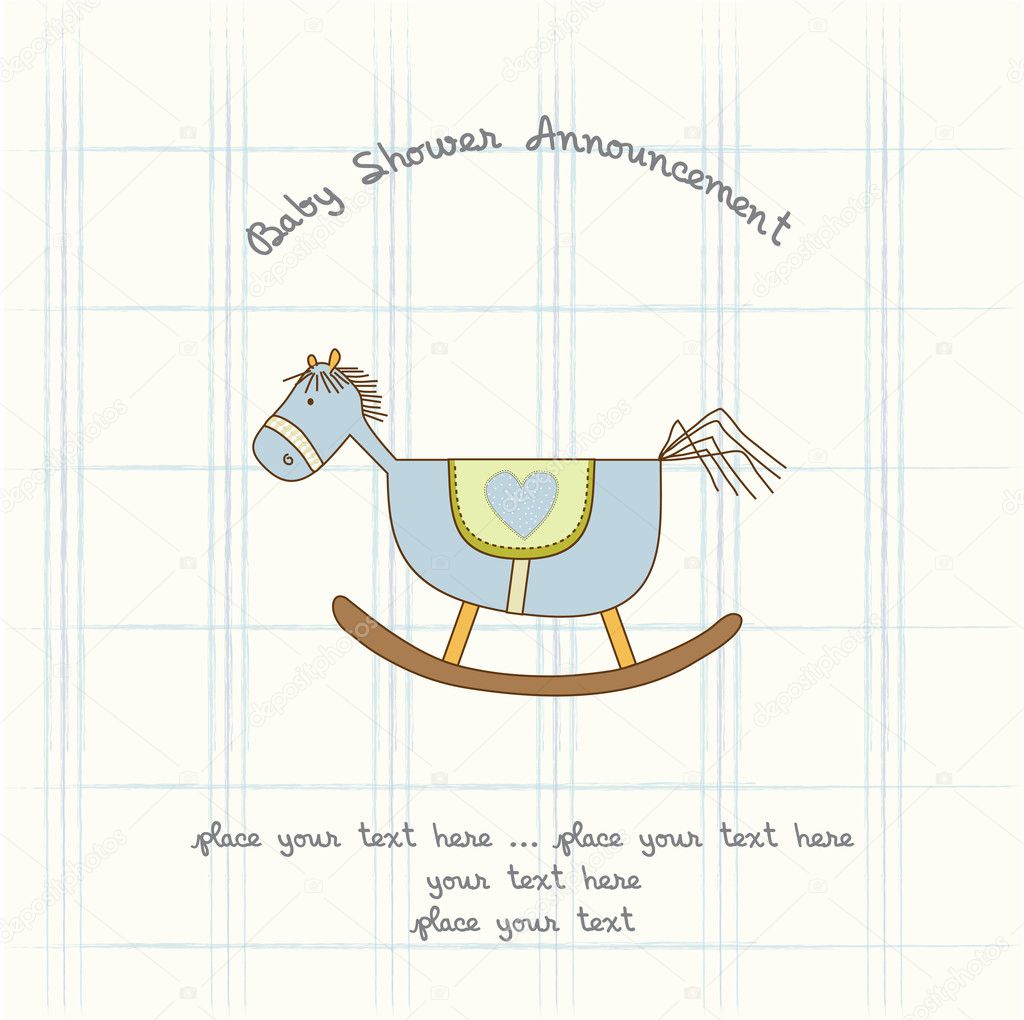 Baby shower card with wooden horse