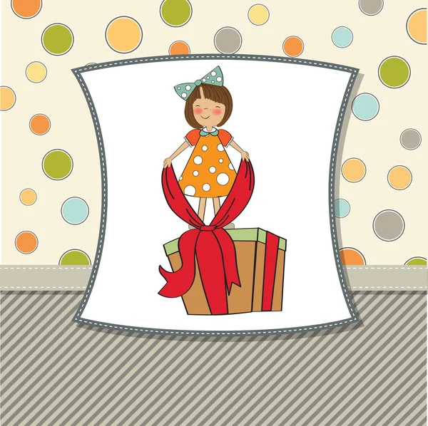 Chica joven con regalo — Vector de stock