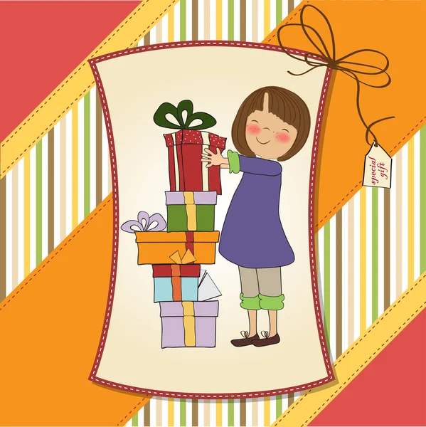 Young girl with gift — Stock Vector