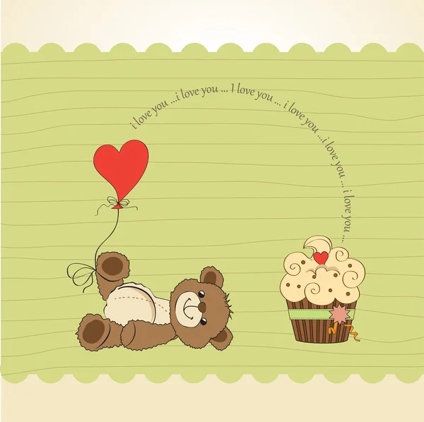 Valentinstag-Karte mit Teddybär — Stockvektor