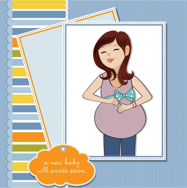 Gelukkig zwanger vrouw, baby shower card — Stockvector