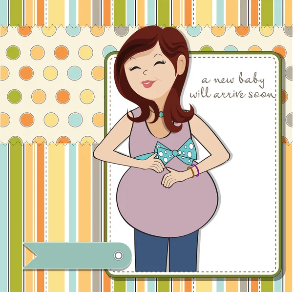 Felice donna incinta, baby shower card — Vettoriale Stock