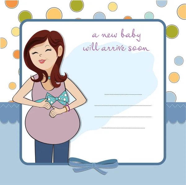 Happy pregnant woman, baby shower card — Stock Vector