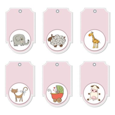 karikatür hayvanlar etiketleri kümesi