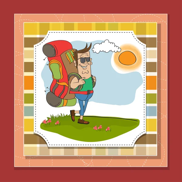 Tourist man traveling with backpack — Stock Vector