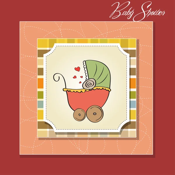 乳母車と赤ちゃんシャワー カード — ストックベクタ