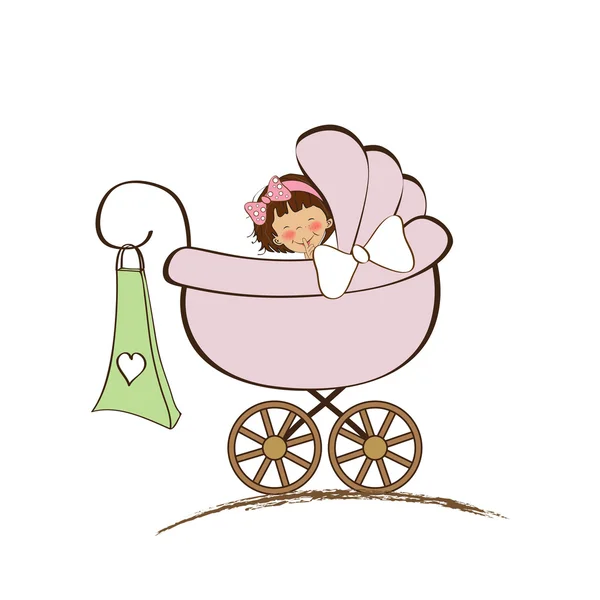 Bébé fille en poussette rétro — Image vectorielle
