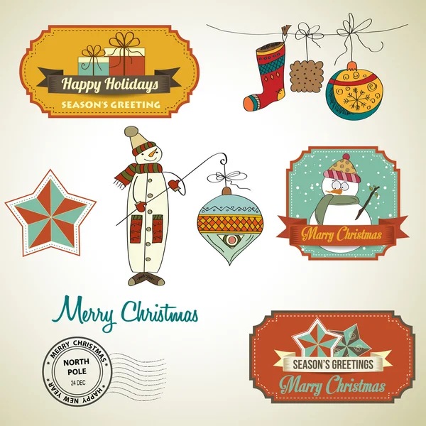 Elementos decorativos y etiquetas navideñas — Vector de stock