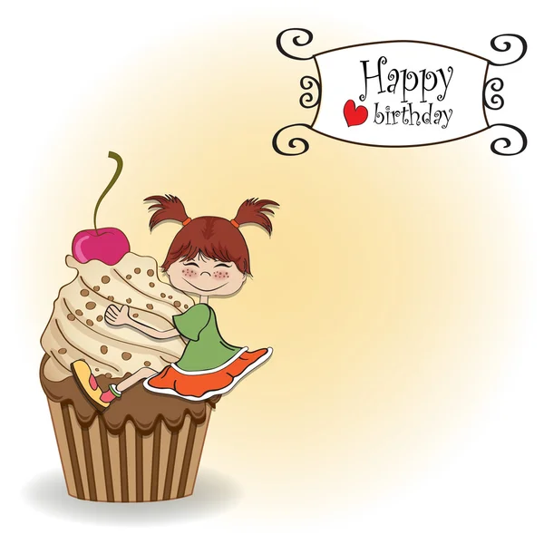 Card with cupcake and little baby — Stock Vector