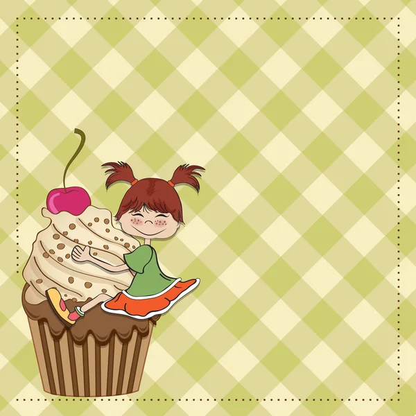 Carte avec cupcake et petit bébé — Image vectorielle