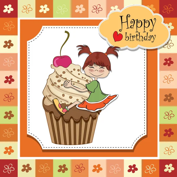 Card with cupcake and little baby — Stock Vector