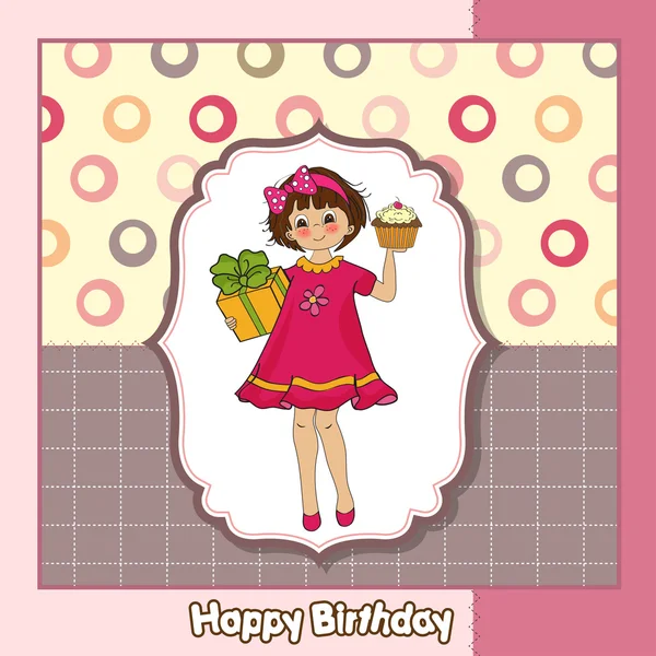 Happy Birthday card with funny girl — Stock Vector