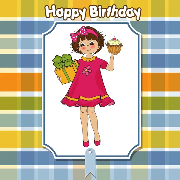 Χαρούμενα γενέθλια κάρτα με αστείο κορίτσι — Διανυσματικό Αρχείο