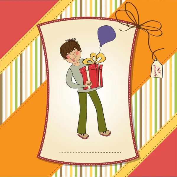 Boy and big gift box — Stock Vector