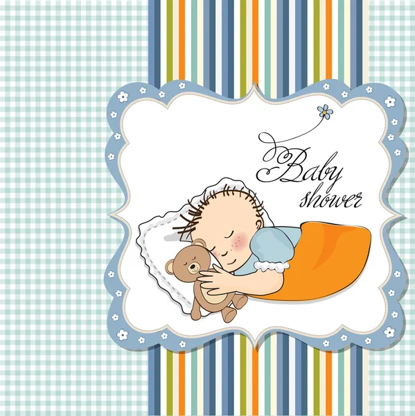 Baby shower inbjudan med sovande pojke — Stock vektor