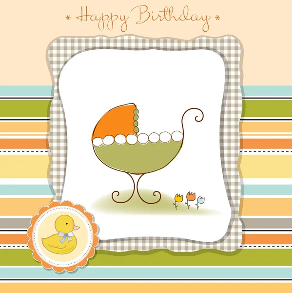 Baby announcement card with baby carriage — Stock Vector