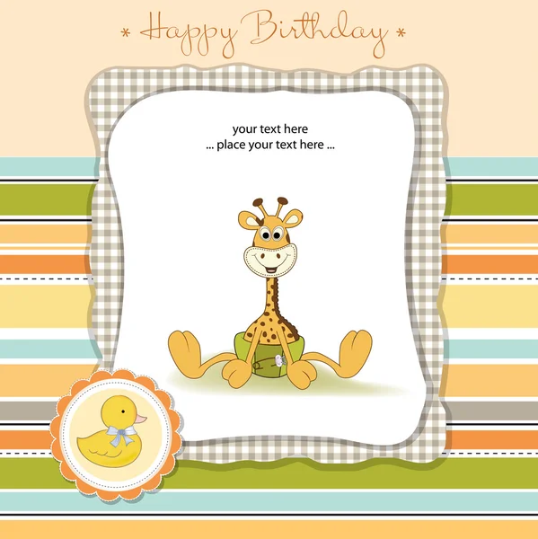 Cartão de anúncio do bebê com girafa — Vetor de Stock