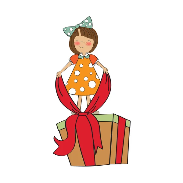 Young girl with gift — Stock Vector